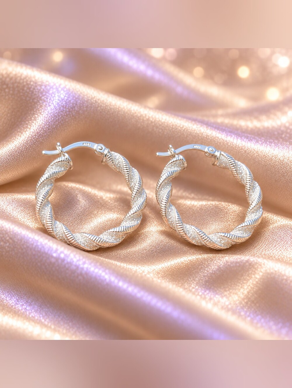 925 Sterling Silver Twisted Hoop Earrings - Silver